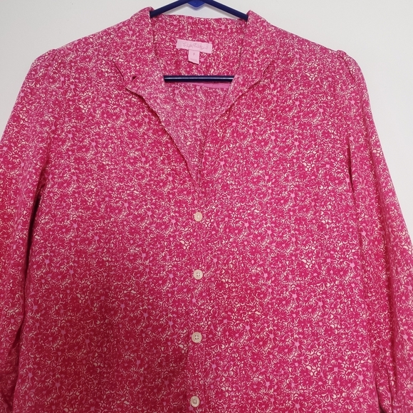 Lilly Pulitzer Floral Button Up Shirt Size 4 Pink Cottagecore Boho Chic Casual - Picture 3 of 10